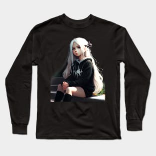 White long hair anime girl Long Sleeve T-Shirt